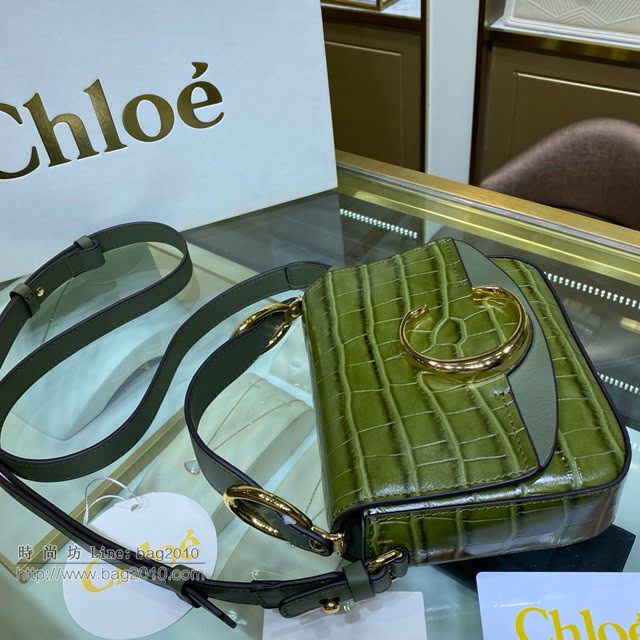 Chloe女包 克洛伊經典C Bag牛油果綠鱷魚壓紋包包 Chole手提肩背斜挎包  jjh1268